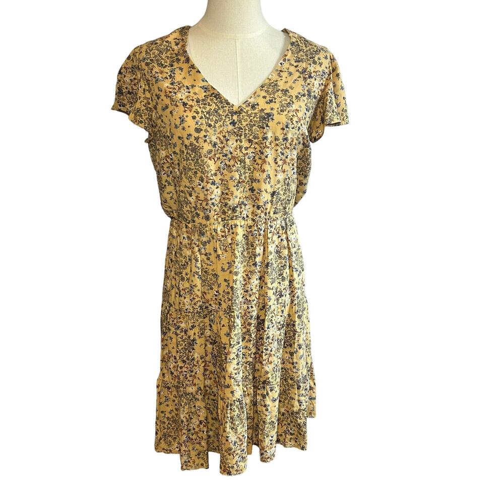 Maurices Yellow Multicolor Rayon Midi Dress Small Cottage Boho Casual Preppy